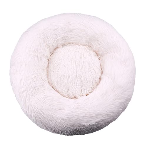 WXDL Flauschiges Anti-Angst-Anti-Rutsch-Hundebett,Plüsch,Waschbares Welpenbett,Wärmendes Donut-Kuschelbett Für Große,Mittelgroße Und Kleine Hunde Und Katzen (Diameter 50cm,White) von WXDL