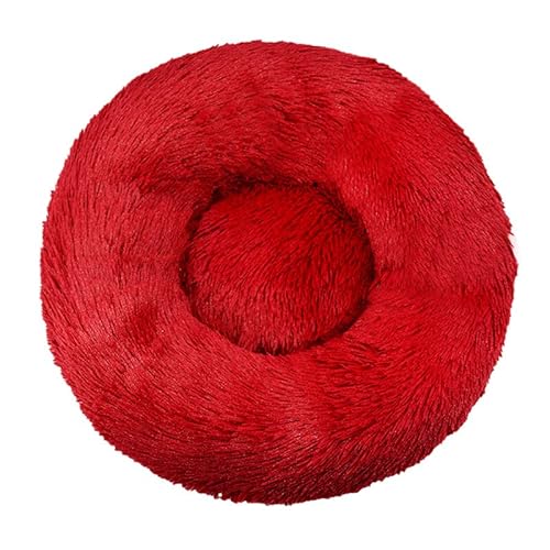 WXDL Flauschiges Anti-Angst-Anti-Rutsch-Hundebett,Plüsch,Waschbares Welpenbett,Wärmendes Donut-Kuschelbett Für Große,Mittelgroße Und Kleine Hunde Und Katzen (Diameter 50cm,Wine Red) von WXDL