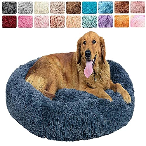 WXDL Waschbar Flauschiges Haustierbett Hundebett Rundes Plüsch Doughnut Katzenbett Hundesofa Katzensofa (Diameter 100cm,Royal Blue) von WXDL