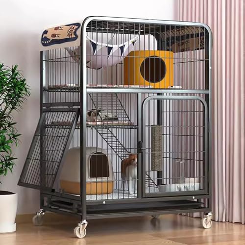 WXXSHGDW 3-Stöckige Katzenkäfig Indoor, Großer Katzenkäfig mit Rädern, Katzengehege Aus Metall mit Katzentoilette, Katzengehege für Den Innenbereich, für 2-3 Katzen, Kaninchen von WXXSHGDW