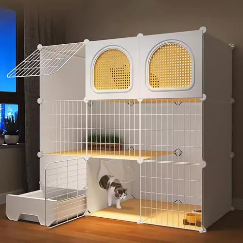 WXXSHGDW 3-Stöckige Katzenkäfig Indoor mit Katzentoilette, Katzenvilla für Den Innenbereich, DIY-Katzengehege, Katzenzwinger, für 1-2 Katzen von WXXSHGDW