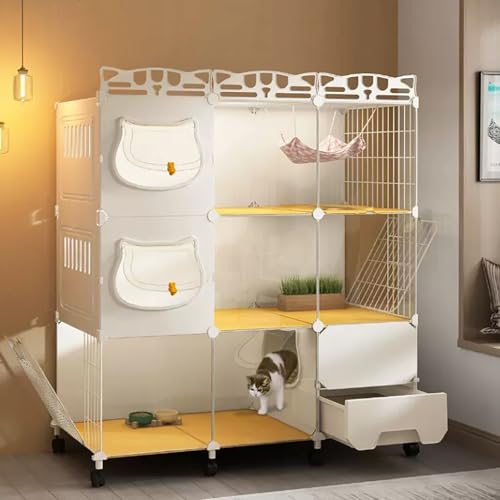 WXXSHGDW 3-Stöckiger Katzenkäfig, Katzenkäfig Indoor mit Katzentoilette, Katzenvilla, Katzengehege, Katzenzwinger für Den Innenbereich, für 1-3 Katzen von WXXSHGDW