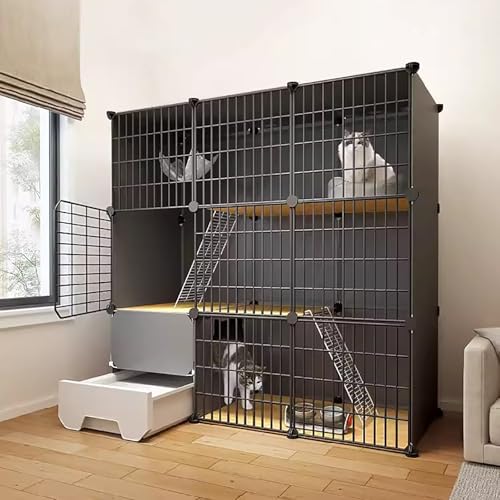 WXXSHGDW Großer 3-Stöckiger Katzenkäfig, Katzenkäfige für Den Innenbereich mit Katzentoilette, Katzengehege, Abnehmbare Zwinger Aus Metalldraht, Einfach Zusammenzubauen, für 2-3 Katzen von WXXSHGDW