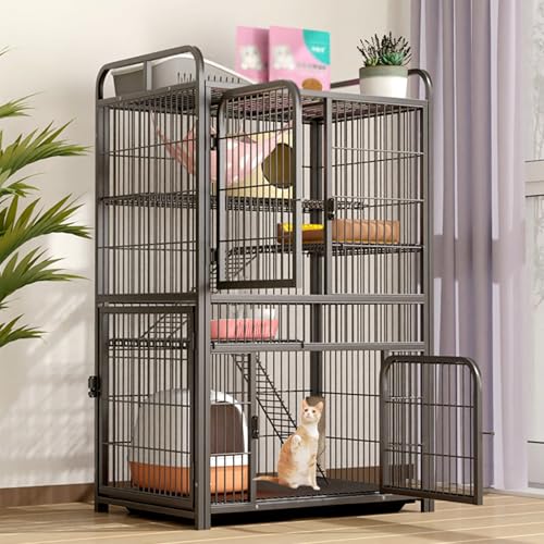 WXXSHGDW Großer Katzenkäfig, 4-Stufige Katzenkäfig Indoor mit Katzentoilette, Katzengehege Balkon, Katzengehege Aus Metall für 3 Erwachsene Katzen(Black) von WXXSHGDW