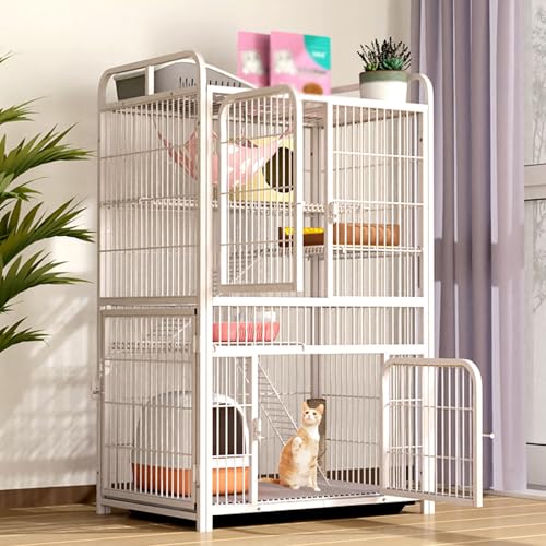 WXXSHGDW Großer Katzenkäfig, 4-Stufige Katzenkäfig Indoor mit Katzentoilette, Katzengehege Balkon, Katzengehege Aus Metall für 3 Erwachsene Katzen(White) von WXXSHGDW