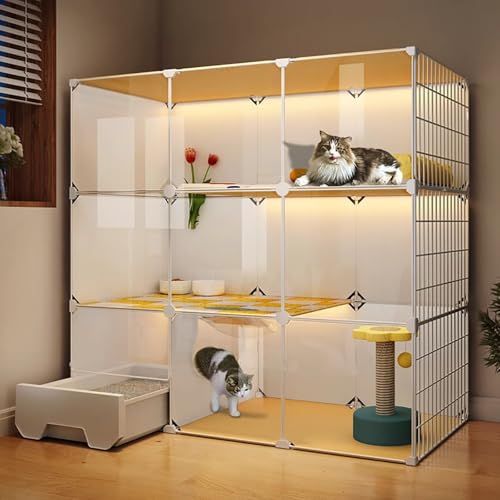 WXXSHGDW Großer Katzenkäfig, Katzenkäfig Indoor mit Katzentoilette, 3-Stöckige Katzenvilla, DIY-Katzengehege, Katzenzwinger für Hauskatzen, für 1-3 Katzen von WXXSHGDW