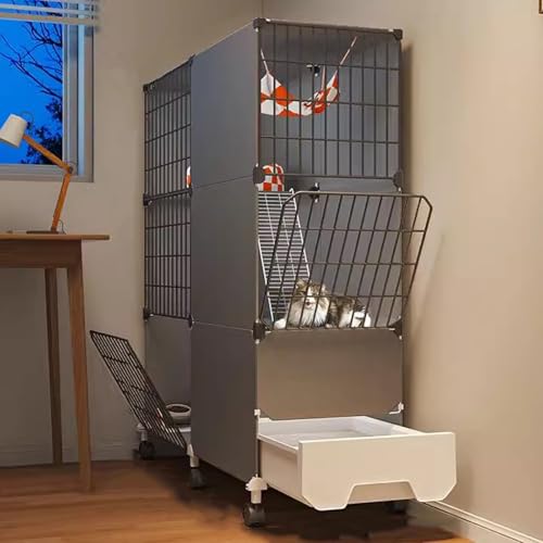 WXXSHGDW Katzenkäfig Indoor, 2-Stöckige Katzenvilla mit Katzentoilette, Katzengehege für Den Innenbereich mit Rädern, Platzsparendes Design, für 1-2 Katzen von WXXSHGDW