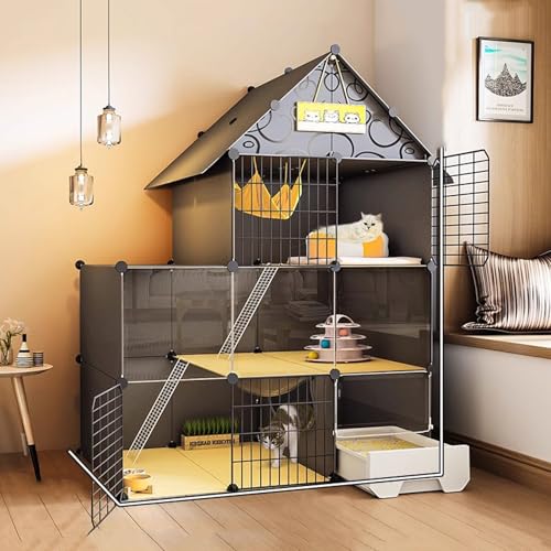 WXXSHGDW Katzenkäfig Indoor, Katzenkäfig mit Katzentoilette, Katzengehege, Große Katzenvilla, Katzenzwinger für Den Innenbereich, Extra Großer Platz, für 2-3 Katzen von WXXSHGDW