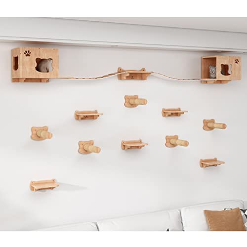 Katzenregale - An der Wand montierte Katzenaktivitäten, Kletterpfosten, an der Wand hängendes Katzennest aus Massivholz, Katzenbaum, Katzenkratzbaum, Katzenwandmöbel-Set, schwebendes Kätzchenregal z von WXXYVOYO