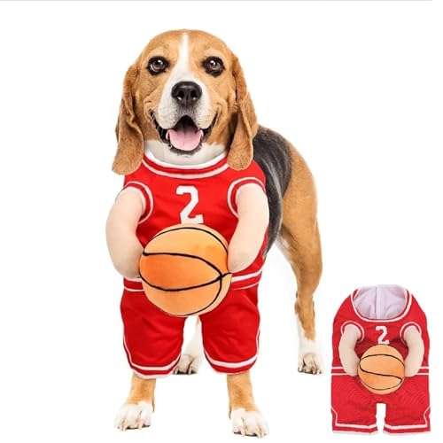 Hunde-Basketball-Kostüm mit Ball, Hunde-Basketballspieler-Kostüm mit Ball, Hunde-Basketball-Kostüm mit Ball, Hunde-Basketball-Trikot mit Ball-Kostüm(Red,Large) von WYFDMNN