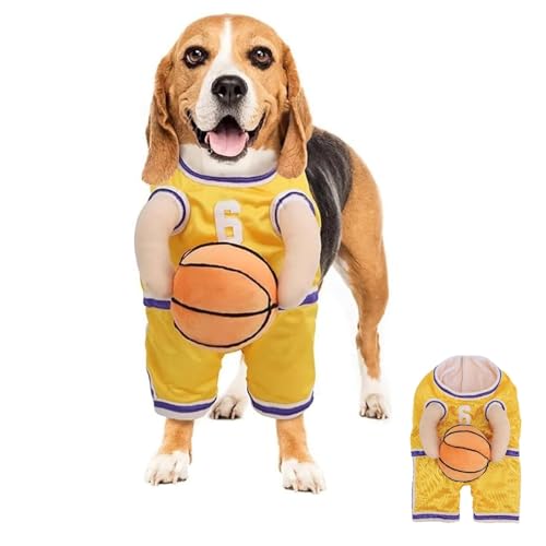 Hunde-Basketball-Kostüm mit Ball, Hunde-Basketballspieler-Kostüm mit Ball, Hunde-Basketball-Kostüm mit Ball, Hunde-Basketball-Trikot mit Ball-Kostüm(Yellow,Large) von WYFDMNN