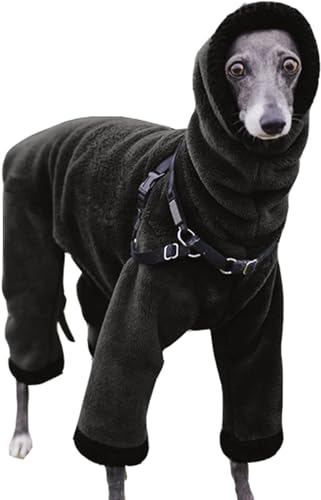 Winter-Hunde-Overall, doppelseitiger Flanell-Rollkragen, Haustiermantel, Größe M, L, warm, vier Beine, Plüschjacke für Windhunde, Salukis, Lurcher, Größe L, Schwarz von WYOERN