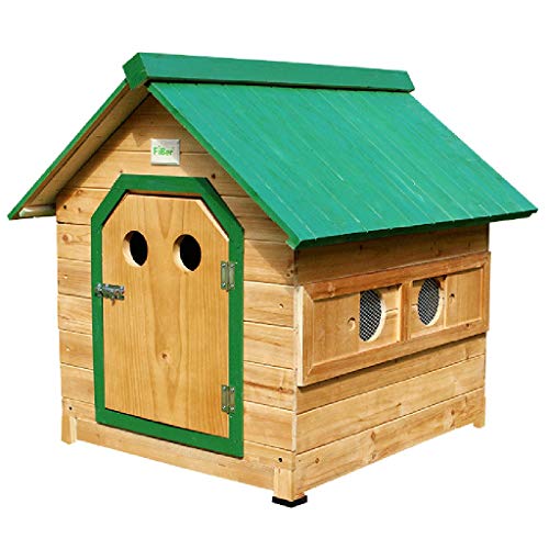 Hundehütte für draußen, aus Holz, für Haustiere, Katzen, Kaninchen, zum Ziehen der Bodenplatte, grüne Oberseite, rundes Loch, Seitenfenster mit beweglicher Schallwand, Hundehütten (grün, L) von WYRMB