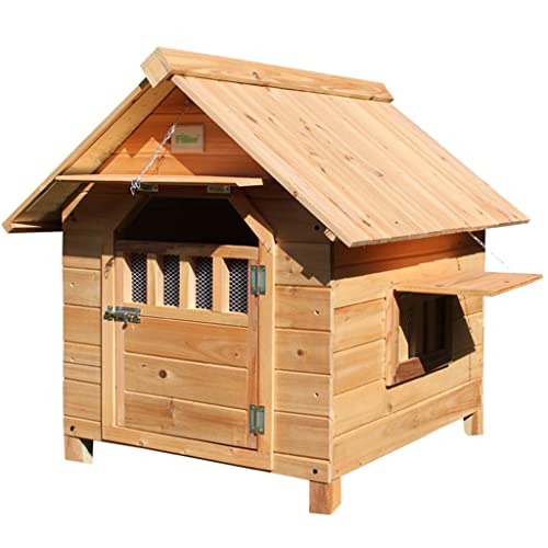 Hundehütte für draußen und drinnen, Hundehütte aus Holz, Haustierbedarf, Haustierhütte mit Türen und Doppelfenstern, leicht zu reinigen (braun, 69 x 67 x 66 cm) von WYRMB