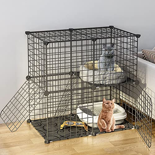 Katzenlaufstall – Katzenkäfige für den Innenbereich, DIY-Haustierlaufstall, Metallgehege mit Tür für kleine Haustiere, Kaninchen, Igel, Katzen, Meerschweinchen, inklusive Hammer, Paneel, Katzentoilett von WYRMB