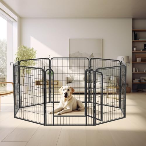 6 Panels Heavy Duty Metal Playpen with Door,31.7" H Dog Fence Pet Exercise Pen for Outdoor, Indoor (Black + Metal) von WYSWYG