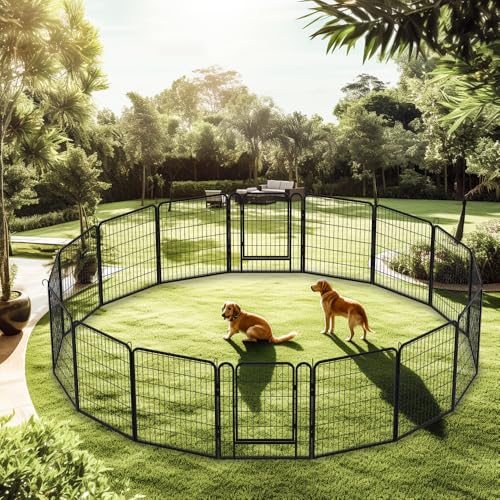 6 Panels Heavy Duty Metal Playpen with Door,31.7" H Dog Fence Pet Exercise Pen for Outdoor, Indoor (Black + Metal-1) von WYSWYG