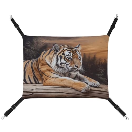 Gemütliche Haustier-Hängematte, Tiger liegend auf Holzdruck, atmungsaktiv, Haustier-Hängematte, platzsparendes Canvas-Bett für Katzen und kleine Hunde, verstellbar, tragbar und leicht zu reinigen von WYUSPGK