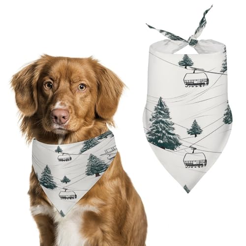 Stylisches Haustier-Bandana für Katzen und Hunde, Skilift mit Tannenbaum-Druck, Dreieckstuch, leicht und langlebig, perfekt für den täglichen Gebrauch oder besondere Anlässe von WYUSPGK