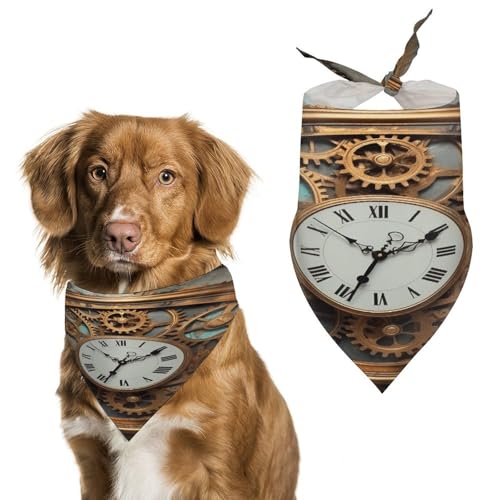 Stylisches Haustier-Halstuch für Katzen und Hunde, rostiger Dreieckstuch mit Steampunk-Uhrdruck, leicht und langlebig, perfekt für den täglichen Gebrauch oder besondere Anlässe von WYUSPGK