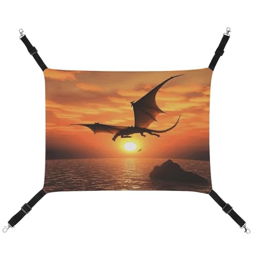 WYUSPGK Gemütliche Haustier-Hängematte, Meeres-Sonnenuntergang mit fliegendem Drachen-Druck, atmungsaktiv, platzsparendes Canvas-Bett für Katzen und kleine Hunde, verstellbar, tragbar und leicht zu von WYUSPGK