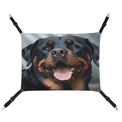 WYUSPGK Gemütliche Haustier-Hängematte, Rottweiler-Hundezungenkopf-Druck, atmungsaktiv, platzsparendes Canvas-Bett für Katzen und kleine Hunde, verstellbar, tragbar und leicht zu reinigen von WYUSPGK