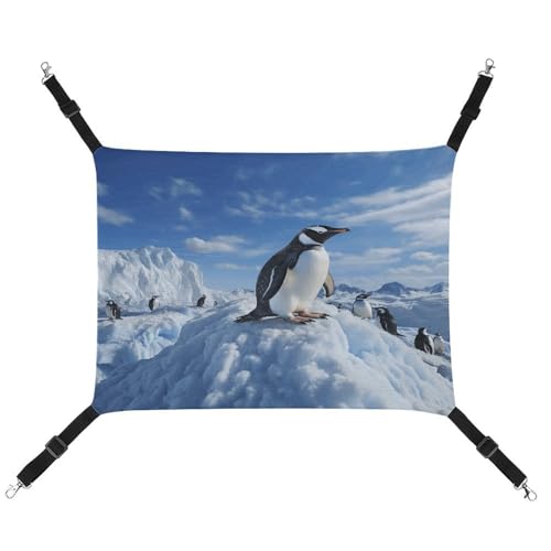 WYUSPGK Gemütliche Haustier-Hängematte, Schneegebirge, Pinguin-Druck, atmungsaktiv, platzsparendes Canvas-Bett für Katzen und kleine Hunde, verstellbar, tragbar und leicht zu reinigen von WYUSPGK