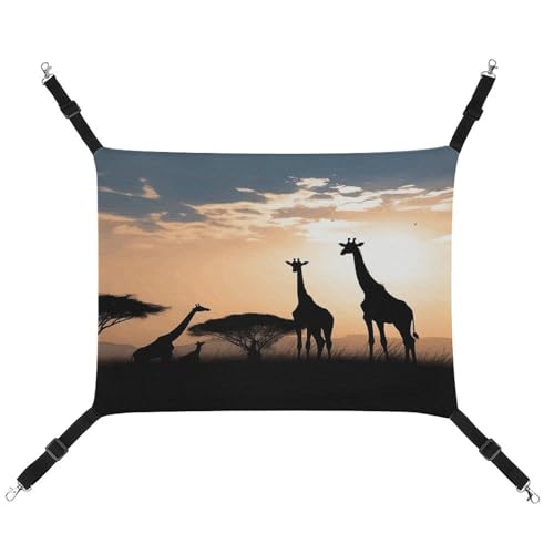 WYUSPGK Gemütliche Haustier-Hängematte, Silhouette von Giraffen auf Grasdruck, atmungsaktiv, platzsparendes Canvas-Bett für Katzen und kleine Hunde, verstellbar, tragbar und leicht zu reinigen von WYUSPGK