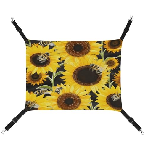 WYUSPGK Gemütliche Haustier-Hängematte, Sonnenblumen-Bienen-Druck, atmungsaktiv, platzsparendes Canvas-Bett für Katzen und kleine Hunde, verstellbar, tragbar und leicht zu reinigen von WYUSPGK