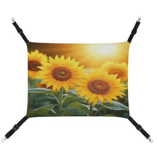 WYUSPGK Gemütliche Haustier-Hängematte, Sonnenblumen-Druck, atmungsaktiv, Haustier-Hängematte, platzsparendes Canvas-Bett für Katzen und kleine Hunde, verstellbar, tragbar und leicht zu reinigen von WYUSPGK