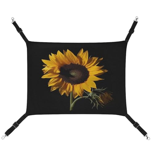 WYUSPGK Gemütliche Haustier-Hängematte, Sonnenblumen-schwarzer Hintergrund, atmungsaktiv, platzsparendes Canvas-Bett für Katzen und kleine Hunde, verstellbar, tragbar und leicht zu reinigen von WYUSPGK