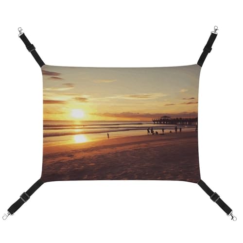 WYUSPGK Gemütliche Haustier-Hängematte, Sonnenuntergang-Strand-Druck, atmungsaktiv, platzsparendes Canvas-Bett für Katzen und kleine Hunde, verstellbar, tragbar und leicht zu reinigen von WYUSPGK