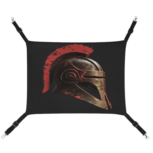 WYUSPGK Gemütliche Haustier-Hängematte, Spartan-Krieger-Helm-Druck, atmungsaktiv, Haustier-Hängematte, platzsparendes Canvas-Bett für Katzen und kleine Hunde, verstellbar, tragbar und leicht zu von WYUSPGK