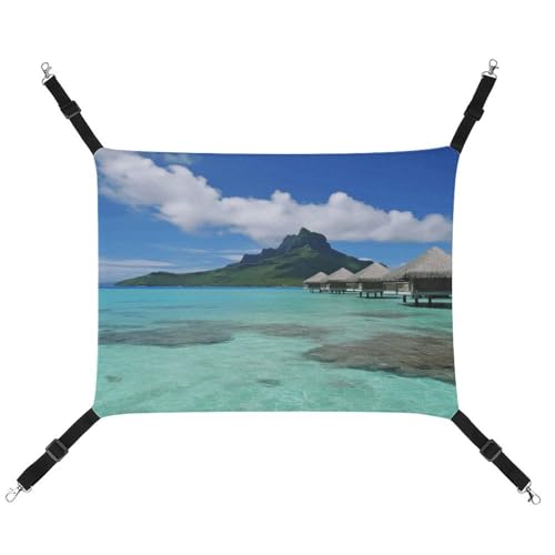 WYUSPGK Gemütliche Haustier-Hängematte, Tahiti-Strand-Druck, atmungsaktiv, Haustier-Hängematte, platzsparendes Canvas-Bett für Katzen und kleine Hunde, verstellbar, tragbar und leicht zu reinigen von WYUSPGK