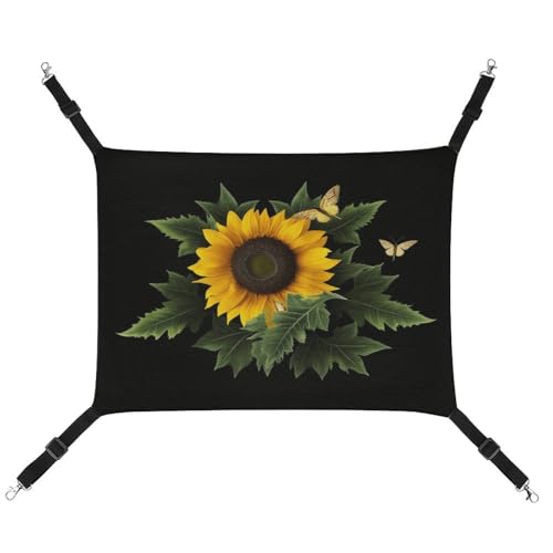 WYUSPGK Gemütliche Haustier-Hängematte, Unkraut mit Sonnenblumen-Druck, atmungsaktiv, platzsparendes Canvas-Bett für Katzen und kleine Hunde, verstellbar, tragbar und leicht zu reinigen von WYUSPGK