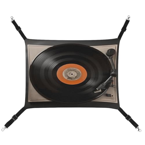 WYUSPGK Gemütliche Haustier-Hängematte, Vintage-Vinyl-Schallplatten-Druck, atmungsaktiv, platzsparendes Canvas-Bett für Katzen und kleine Hunde, verstellbar, tragbar und leicht zu reinigen von WYUSPGK