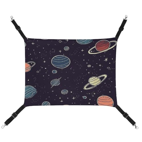 WYUSPGK Gemütliche Haustier-Hängematte, Weltraumplaneten-Muster, atmungsaktiv, Haustier-Hängematte, platzsparendes Canvas-Bett für Katzen und kleine Hunde, verstellbar, tragbar und leicht zu reinigen von WYUSPGK