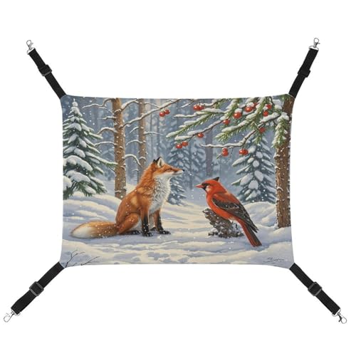 WYUSPGK Gemütliche Haustier-Hängematte, Winter-Schneefuchs-Druck, atmungsaktiv, Haustier-Hängematte, platzsparendes Canvas-Bett für Katzen und kleine Hunde, verstellbar, tragbar und leicht zu reinigen von WYUSPGK