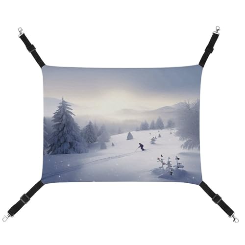 WYUSPGK Gemütliche Haustier-Hängematte, Winter-Ski-Druck, atmungsaktiv, Haustier-Hängematte, platzsparendes Canvas-Bett für Katzen und kleine Hunde, verstellbar, tragbar und leicht zu reinigen von WYUSPGK