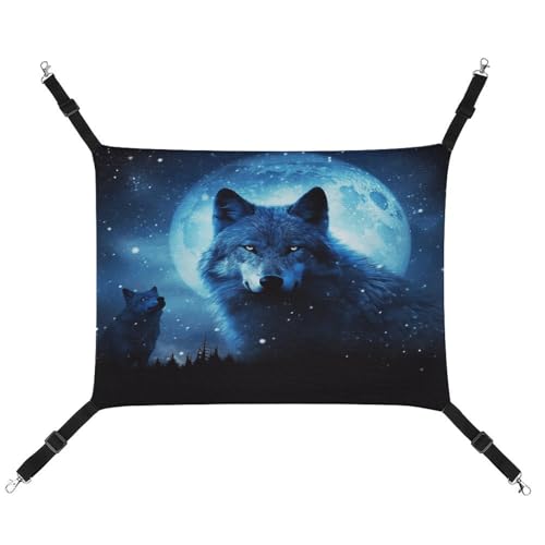 WYUSPGK Gemütliche Haustier-Hängematte, Wolfs-Druck, atmungsaktiv, Haustier-Hängematte, platzsparendes Canvas-Bett für Katzen und kleine Hunde, verstellbar, tragbar und leicht zu reinigen von WYUSPGK