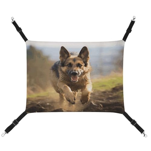 WYUSPGK Gemütliche Haustier-Hängematte, laufender Deutscher Schäferhund, atmungsaktiv, Haustier-Hängematte, platzsparendes Canvas-Bett für Katzen und kleine Hunde, verstellbar, tragbar und leicht zu von WYUSPGK