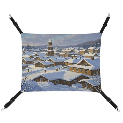 WYUSPGK Gemütliche Haustier-Hängematte, schneebedeckter Dachdruck, atmungsaktiv, Haustier-Hängematte, platzsparendes Canvas-Bett für Katzen und kleine Hunde, verstellbar, tragbar und leicht zu von WYUSPGK