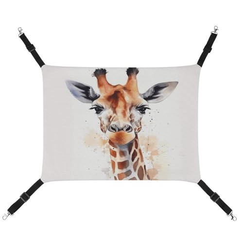 WYUSPGK Gemütliche Haustier-Hängematte, stilvolles Tier-Aquarell-Giraffen-Druck, atmungsaktiv, platzsparendes Leinenbett für Katzen und kleine Hunde, verstellbar, tragbar und leicht zu reinigen von WYUSPGK