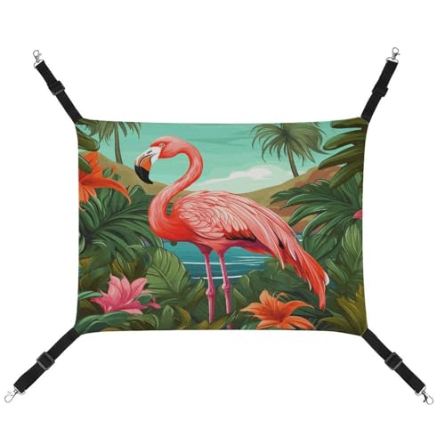 WYUSPGK Gemütliche Haustier-Hängematte, tropischer Flamingo-Druck, atmungsaktiv, platzsparendes Segeltuchbett für Katzen und kleine Hunde, verstellbar, tragbar und leicht zu reinigen von WYUSPGK