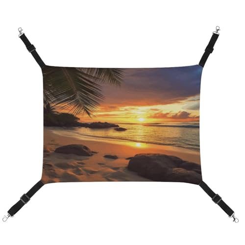 WYUSPGK Gemütliche Haustier-Hängematte, tropischer Strand, Küsten-Sonnenuntergang, atmungsaktiv, platzsparendes Canvas-Bett für Katzen und kleine Hunde, verstellbar, tragbar und leicht zu reinigen von WYUSPGK