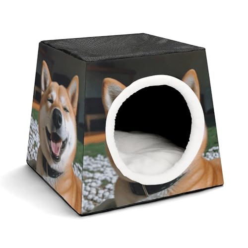 WYUSPGK Kapsel-Haustiernest, stilvolles und gemütliches Weltraumkapsel-Design für kleine Haustiere, Shiba Inu Smile Zunge Out Print Stilvolles Haustiernest Gemütliches Haustiernest Tragbares von WYUSPGK