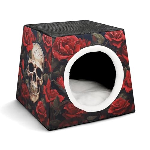 WYUSPGK Kapsel-Haustiernest, stilvolles und gemütliches Weltraumkapsel-Design für kleine Haustiere, Totenkopf-Rosen-roter Druck, stilvolles Haustiernest, gemütliches Haustiernest, tragbares von WYUSPGK