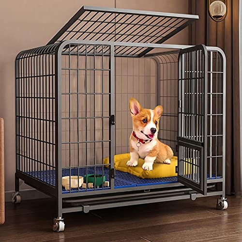 Hundebox Transportbox für Hund & Katzen - Groß Hundetransportbox, Hundekäfig für Zuhause Transport & Auto, Outdoor Hundehaus aus Stahl, für große kleine Hunde 78 * 54 * 70cm Black von WYZCHDM