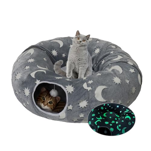 Katzentunnelbett für Indoor-Katzen mit waschbarem Kissen, Katzenhöhle, Donut-Tunnel mit flauschigem Ball, großer runder Schlauch, Haustier-Spielplatz, Spielzeug, weicher Plüsch, Peekaboo für Kätzchen, von WYZJL