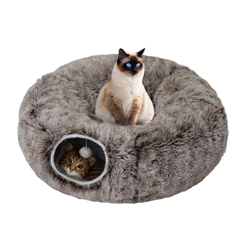 Katzentunnelbett für Indoor-Katzen mit waschbarem Kissen, Katzenhöhle, Donut-Tunnel mit flauschigem Ball, großer runder Schlauch, Haustier-Spielplatz, Spielzeug, weicher Plüsch, Peekaboo für Kätzchen, von WYZJL